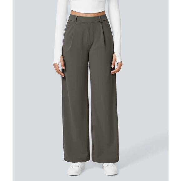 NWT Halara Flex™ High Waisted Pocket Straight Wide Leg Work Pants | Gray | SZ M - Picture 1 of 11